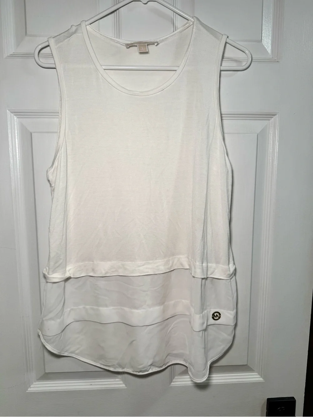 Michael Kors White Tiered Chiffon Hem Sleeveless Top Size L